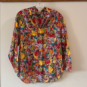 Liz Wear - petite small, fruity colorful button down shirt
